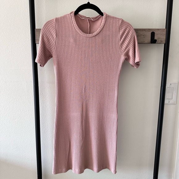 Reformation BLUSH Gigi Mini Dress (Ribbed knit, pink) - Picture 1 of 11